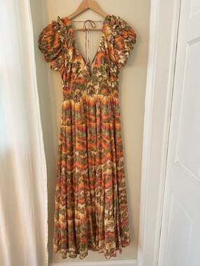 Caroline Constas Puff Sleeve Tiered Floral Maxi Dress